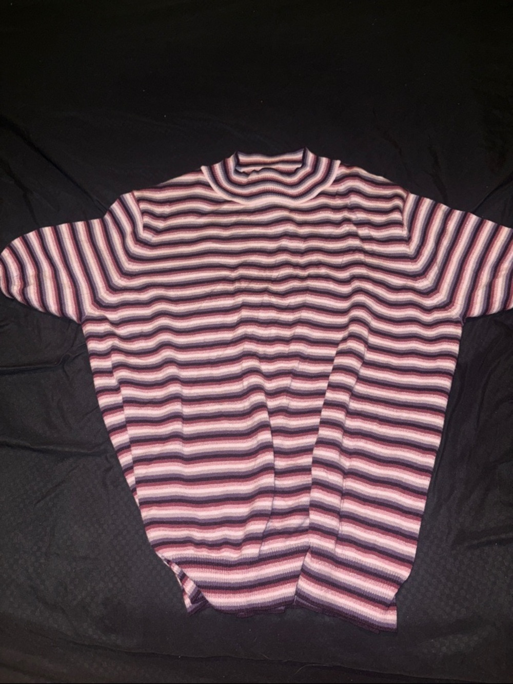 Striped Knit Turtleneck Sweater - Pink, White & Navy